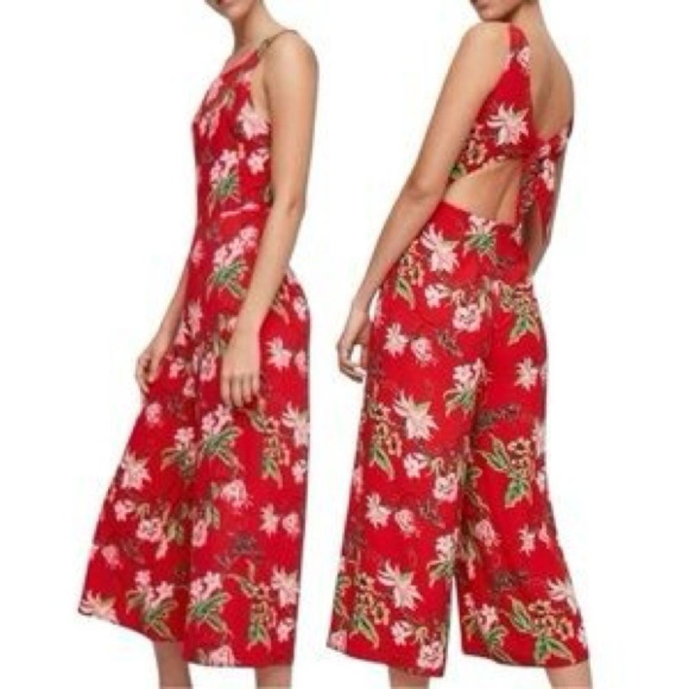 Aritzia Ecoulement Jumpsuit- tropical print, Size 2 Red Floral Tie-Back